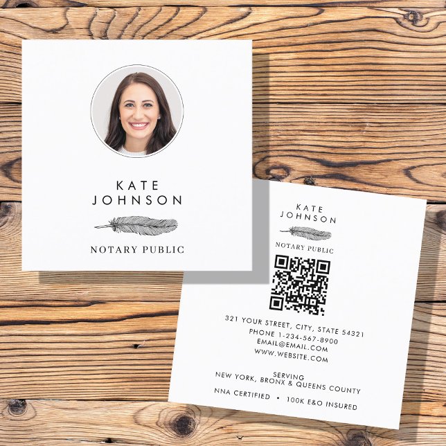 Notary Signing Agent Feather Quill Logo Photo Square Business Card (Notary Signing Agent Feather Quill Logo Photo Square Business Card)