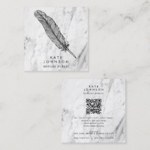 Notary Signing Agent Feather Quill Modern Marble Square Business Card