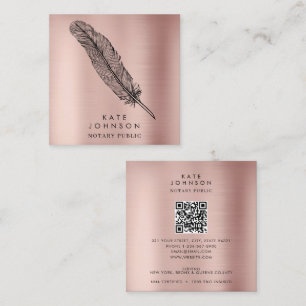 Notary Signing Agent Feather Quill Rose Gold Square Business Card