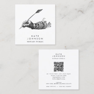 Notary Signing Agent Feather Vintage Quill QR Code Square Business Card