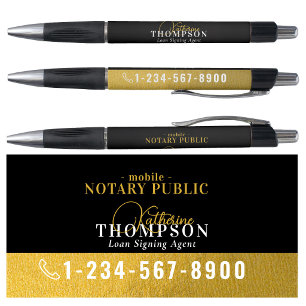 Notary Signing Agent Gold Black Phone Number Pen