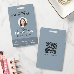 Notary Signing Agent Modern Blue Photo QR Code Badge
