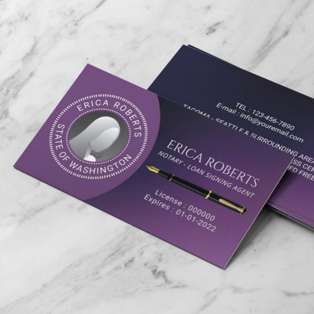 Notary Signing Agent Modern Deep Purple Photo  Business Card (Creator Uploaded)