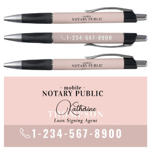 Notary Signing Agent Modern Pink Phone Number Pen