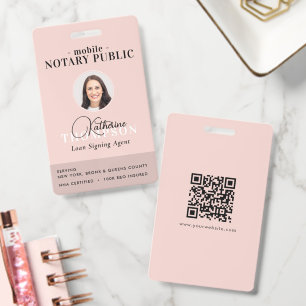 Notary Signing Agent Modern Pink Photo QR Code Badge