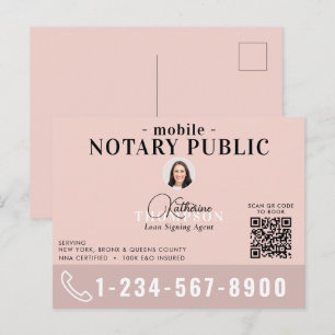 Notary Signing Agent Modern Pink Photo QR Code Postcard