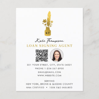 Notary Signing Agent QR Code Photo Botanical Quill Flyer