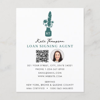Notary Signing Agent QR Code Photo Botanical Quill Flyer