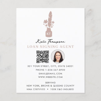 Notary Signing Agent QR Code Photo Botanical Quill Flyer