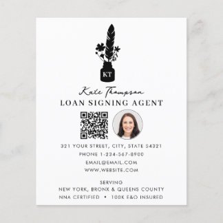 Notary Signing Agent QR Code Photo Botanical Quill Flyer