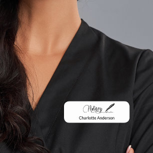 Notary white pen script elegant simple name tag