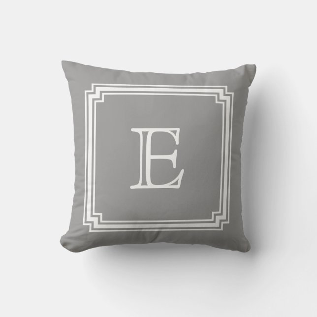 Notched Corner Frame Grey Background Monogram Throw Pillow (Front)
