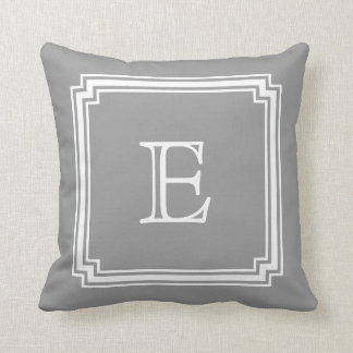 Notched Corner Frame Grey Background Monogram Throw Pillow