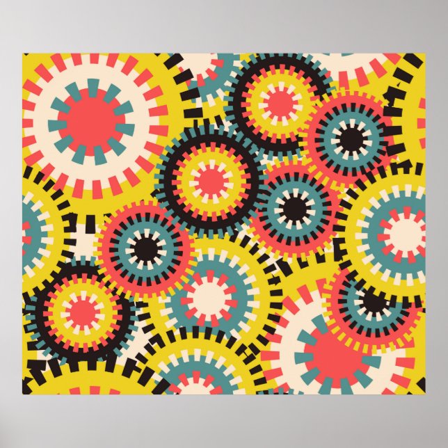 notched wheels seamless pattern in multicolor vint poster (Front)