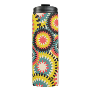 notched wheels seamless pattern in multicolor vint thermal tumbler