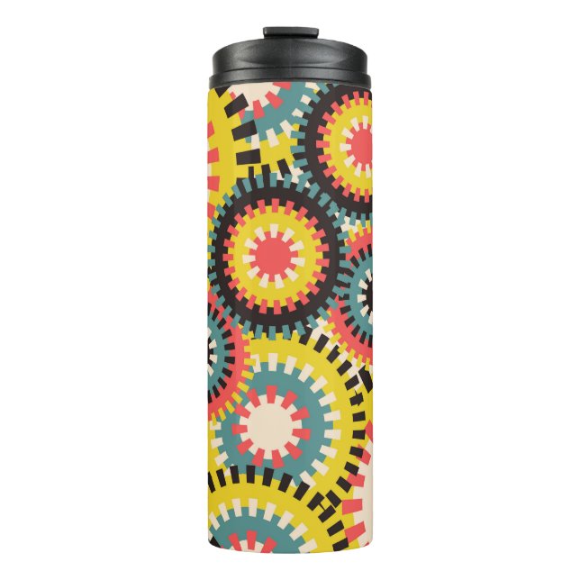 notched wheels seamless pattern in multicolor vint thermal tumbler (Front)