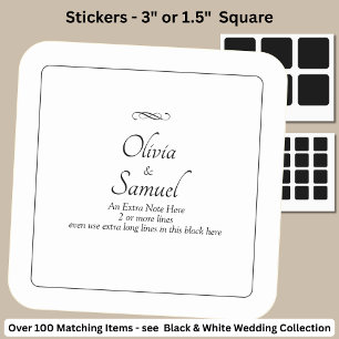 Note + Bride Groom Names Black White Infinity Square Sticker