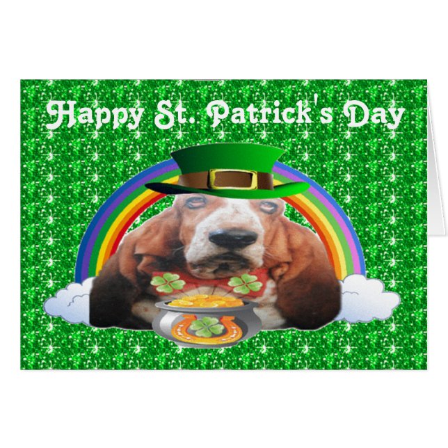 Note Card Basset Hound Happy St. Patrick's Day (Front Horizontal)
