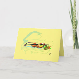 Note Card : Blank inside Piano Violin with a Rose