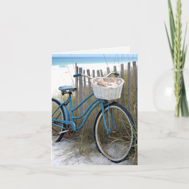 Note Card Blue Bicycle with Seashells (Front)