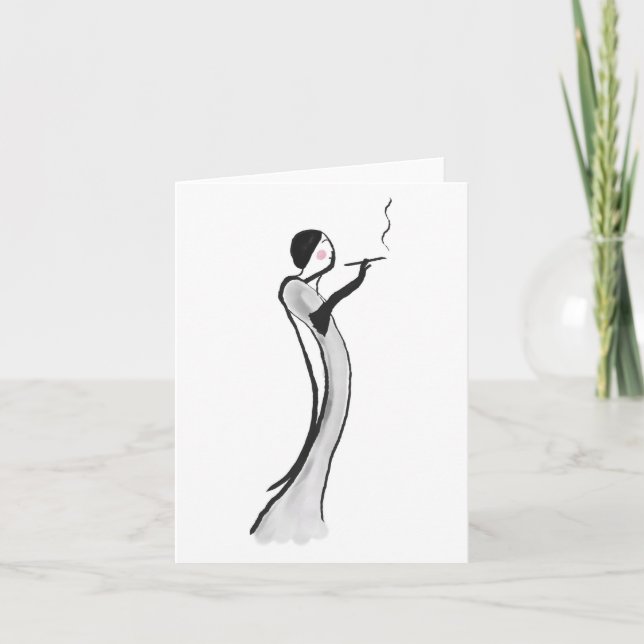 Note Card with Chic Jazz Age Lady Illustration (Front)