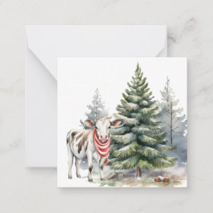 Note Card with cute calf wearing a red/white scarf