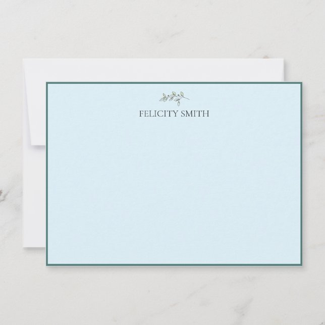 Note Cards Elegant Flat Modern Botanical Blue (Front)