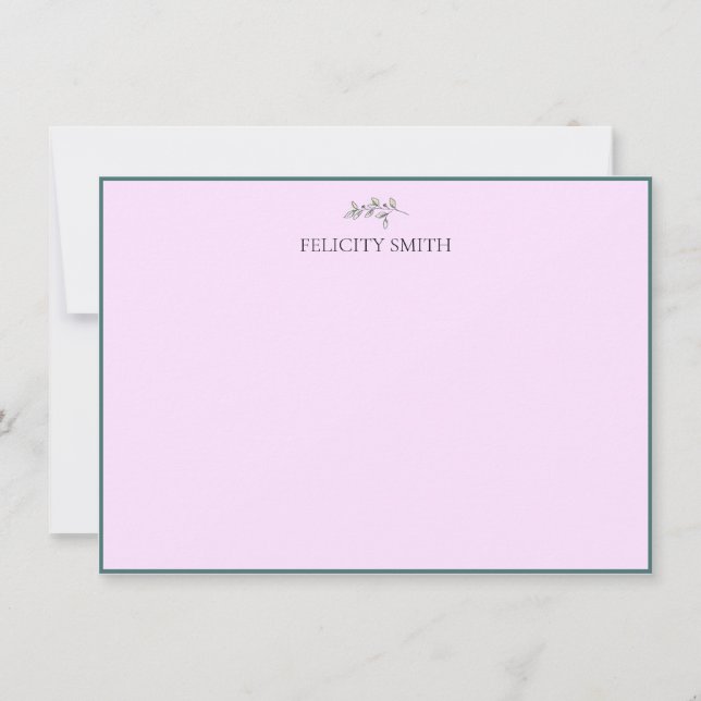 Note Cards Elegant Flat Modern Botanical Pink (Front)
