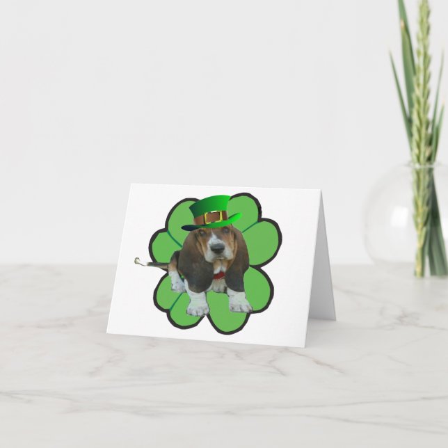 Note Carte Basset Hound Happy St.Patrick's Clover (Devant)