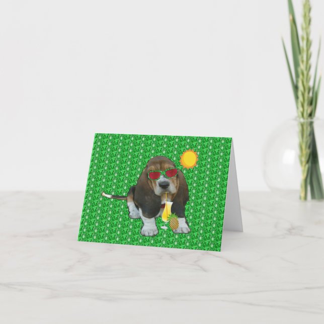 Note Carte Bébé Basset Hound Sheldon Heure d'été (Devant)