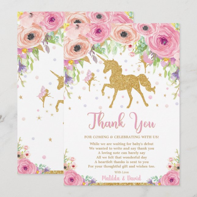 Note de carte de remerciements de baby shower de (Devant / Derrière)