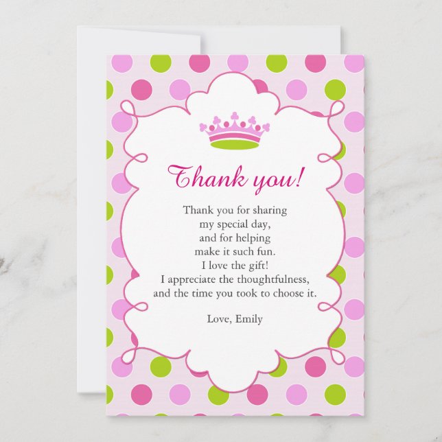 Note de carte de remerciements de princesse Pink (Devant)