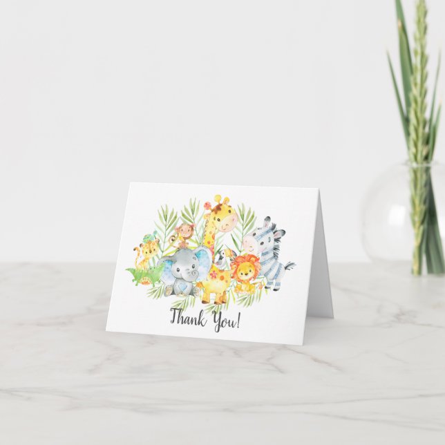 Note de Merci de baby shower d'animaux de jungle (Devant)