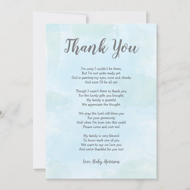 Note de Merci de baby shower de garçon avec le (Devant)
