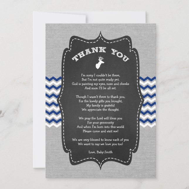 Note de Merci de baby shower de mâle avec le poème (Devant)