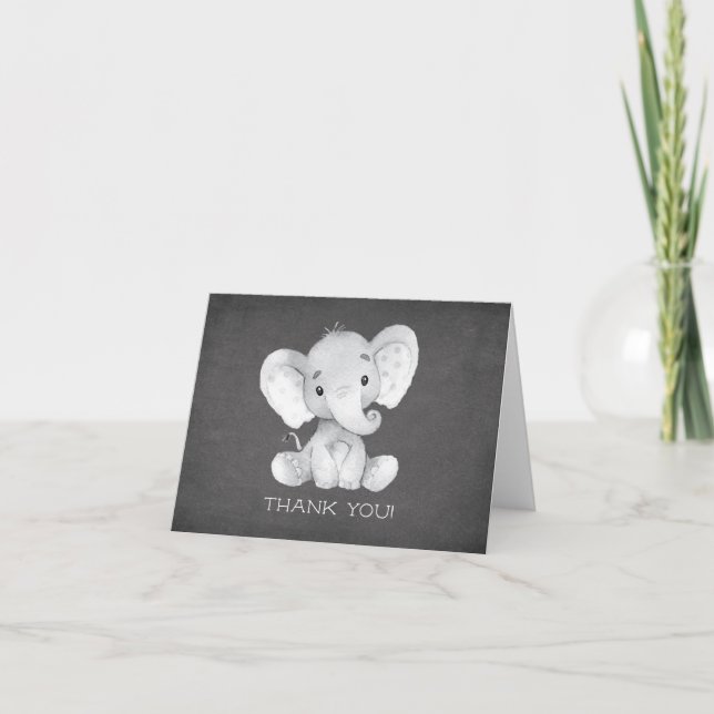 Note de Merci de baby shower d'éléphant de tableau (Devant)