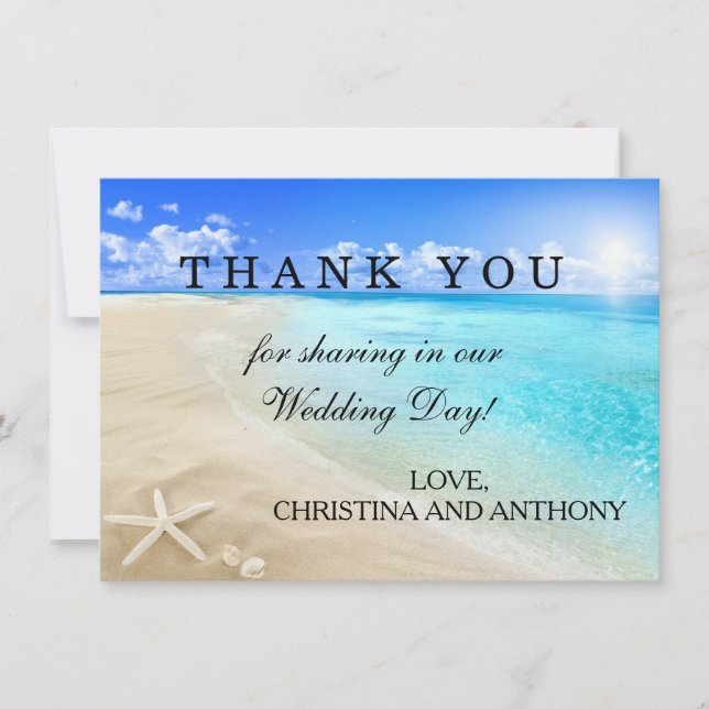 Note de Merci de mariage de plage de destination (Devant)