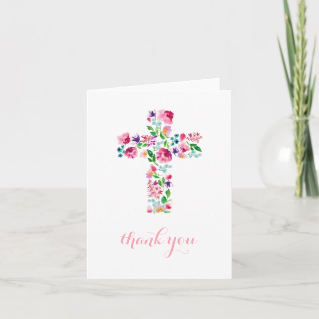 note de remerciement religieuse florale, carte pli (Devant)