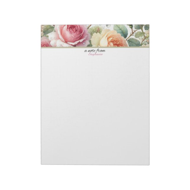Note Du Bloc-Notes Personnalisé Rose Floral (Tourné)