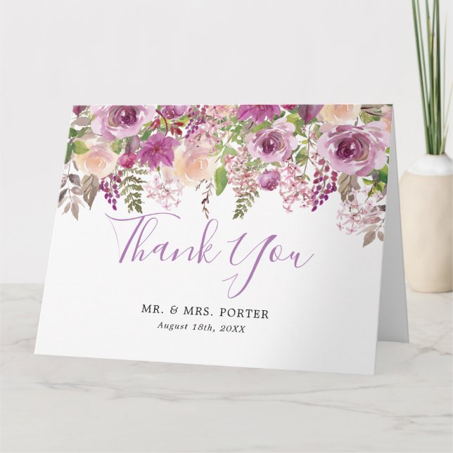 Note florale de Merci de mariage d'aquarelle (Devant)