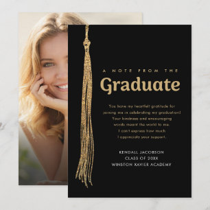 Note from graduate photo Black & Gold Tassel Thank You Card