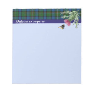 note pad with Ferguson Clan Motto. Bee and Thistle