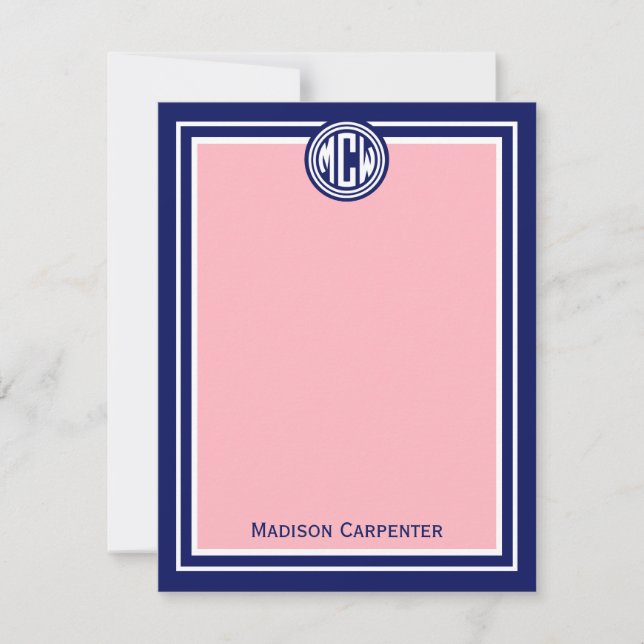 Note Pink Navy Blue Framed Preppy Vine Monogram (Front)