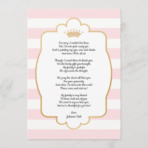 Note rose de Merci de baby shower de couronne d'or