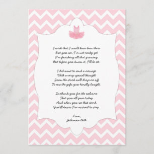 Note rose de Merci de baby shower de tutu + poème