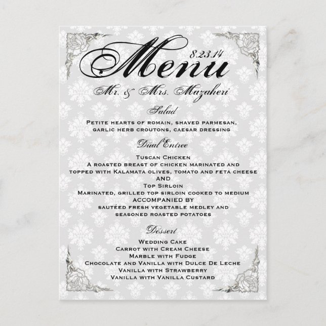 Note rose de Merci de menu de dîner de mariage (Devant)