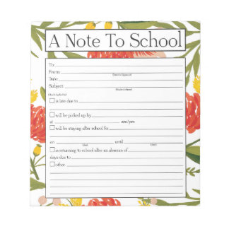 Note to Teacher Notepad, School Absence Excuse
