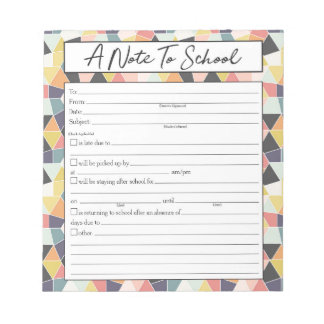 Note to Teacher Notepad, School Absence Excuse
