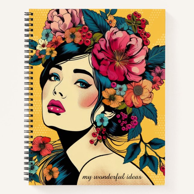 Notebook ART Print Women With Flower Wreath (Front)