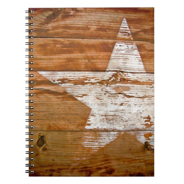 Notebook Distressed Wood Grain Faded White Star (Front)